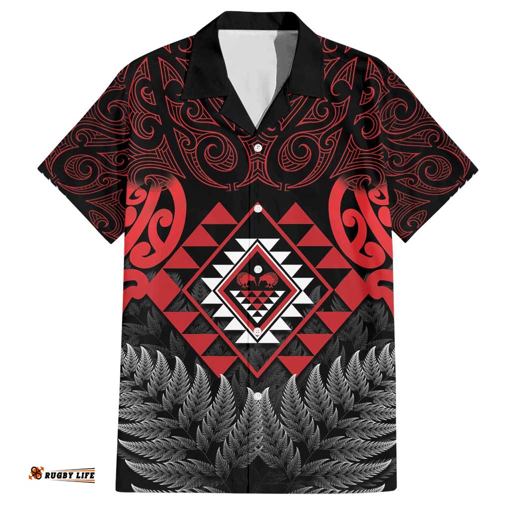 Aotearoa Kiwi Taniko Hawaiian Shirt Silver Fern With Maori Koru Pattern LT14