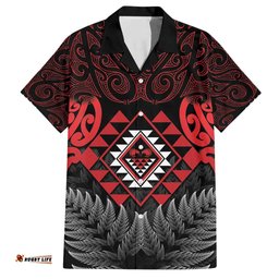 Aotearoa Kiwi Taniko Hawaiian Shirt Silver Fern With Maori Koru Pattern LT14
