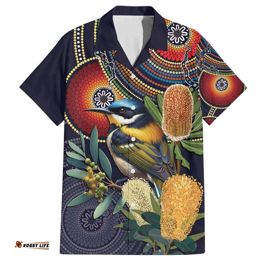 Aussie Honeyeaters Banksia Flowers Hawaiian Shirt Aboriginal Dots Painting LT9