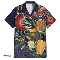 Aussie Honeyeaters Banksia Flowers Hawaiian Shirt Aboriginal Dots Painting LT9