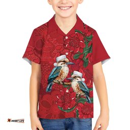Aussie Kokaburra Waratah Christmas Hawaiian Shirt Aboriginal Dots Painting LT9