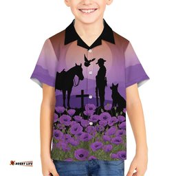 Australia ANZAC Animal Heroes Hawaiian Shirt Purple Poppies LT7