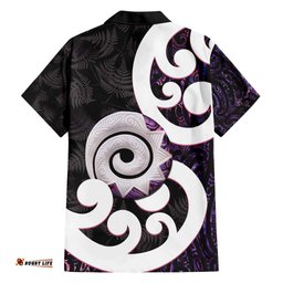 Aotearoa Koru Hawaiian Shirt Purple Maori Paua Shell Mix Silver Fern LT14