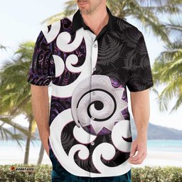 Aotearoa Koru Hawaiian Shirt Purple Maori Paua Shell Mix Silver Fern LT14