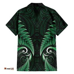 Aotearoa Pounamu Niho Hawaiian Shirt Silver Fern Mix Maori Pattern - Green LT14