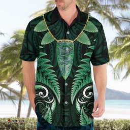 Aotearoa Pounamu Niho Hawaiian Shirt Silver Fern Mix Maori Pattern - Green LT14