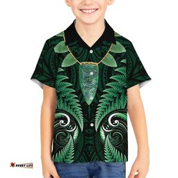 Aotearoa Pounamu Niho Hawaiian Shirt Silver Fern Mix Maori Pattern - Green LT14