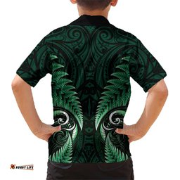 Aotearoa Pounamu Niho Hawaiian Shirt Silver Fern Mix Maori Pattern - Green LT14