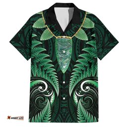 Aotearoa Pounamu Niho Hawaiian Shirt Silver Fern Mix Maori Pattern - Green LT14