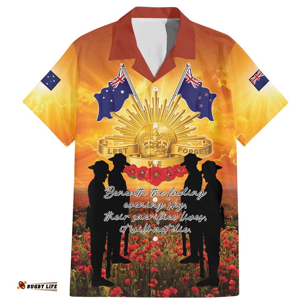 ANZAC Day Hawaiian Shirt Remembrance Tribute Soldiers And Poppy Field LT05