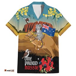 26 January One Proud Aussie Hawaiian Shirt Kangaroo and Koala Happy Australia Day LT9