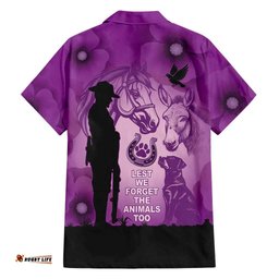 Australia Animals ANZAC Day Hawaiian Shirt Lest We Forget The Animals Too Purple Poppy LT14