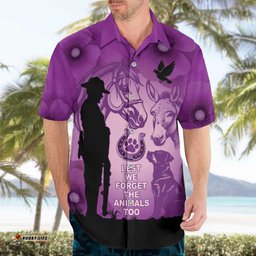 Australia Animals ANZAC Day Hawaiian Shirt Lest We Forget The Animals Too Purple Poppy LT14