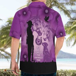 Australia Animals ANZAC Day Hawaiian Shirt Lest We Forget The Animals Too Purple Poppy LT14