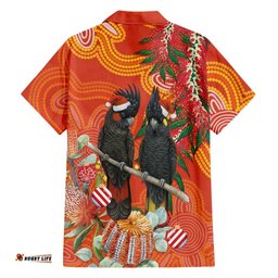 Australia Black Cockatoo Christmas Hawaiian Shirt Banksia Bottlebrush Aboriginal Art LT14