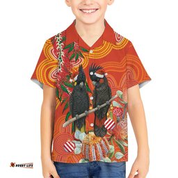 Australia Black Cockatoo Christmas Hawaiian Shirt Banksia Bottlebrush Aboriginal Art LT14