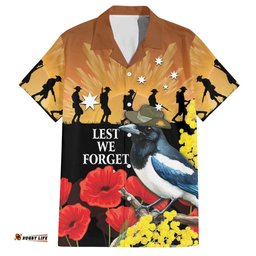 Australia Magpie ANZAC Day Hawaiian Shirt Rising Sun 25th April Poppy Golden Wattle LT14