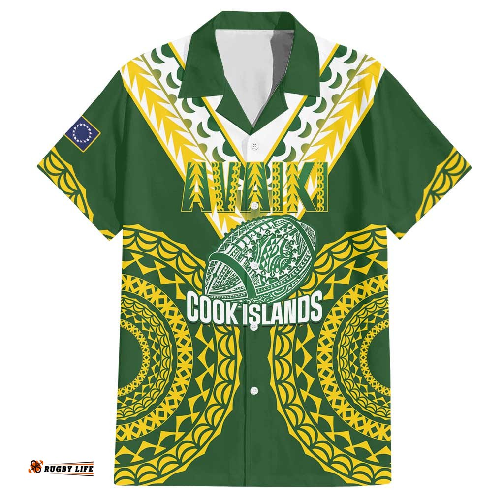 Custom Avaiki Cook Islands Rugby Hawaiian Shirt Kuki Airani Tatau Green LT14