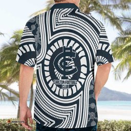 Carlton Football Club Hawaiian Shirt Indigenous Monochrome Dot Art Mascot Style TS04