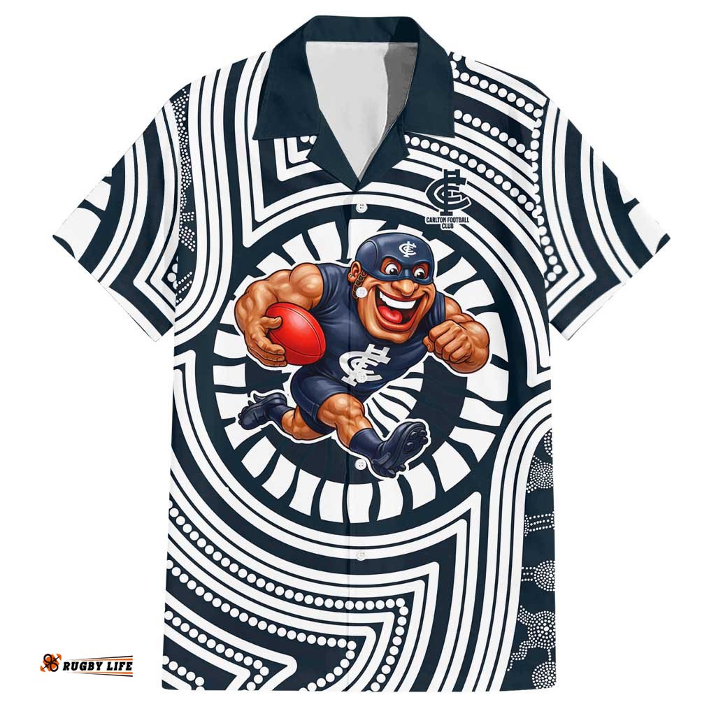 Carlton Football Club Hawaiian Shirt Indigenous Monochrome Dot Art Mascot Style TS04