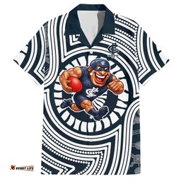 Carlton Football Club Hawaiian Shirt Indigenous Monochrome Dot Art Mascot Style TS04