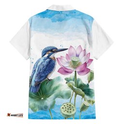 Australia Azure Kingfisher Hawaiian Shirt Ceyx Azureus Sacred Lotus Watercolor LT14