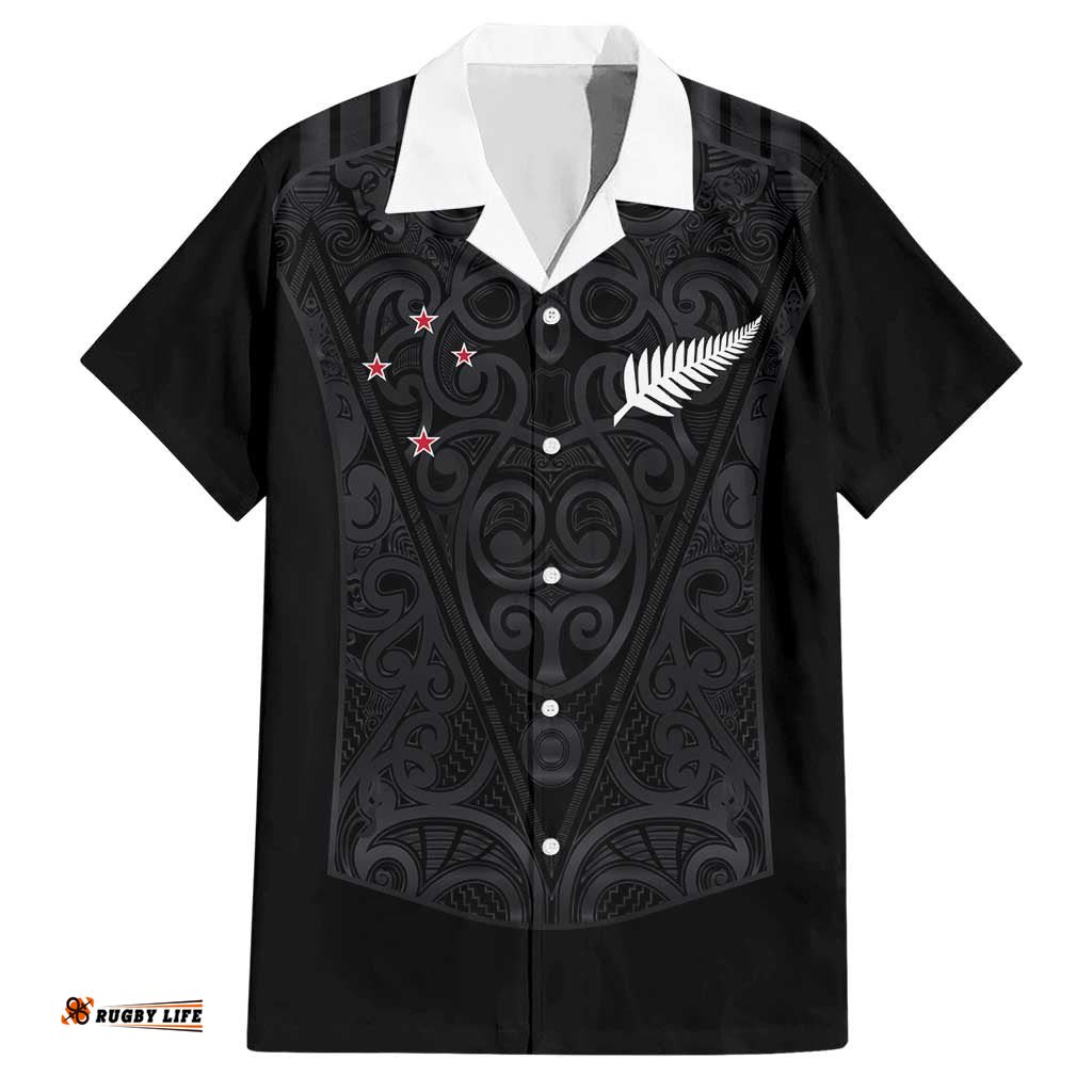 Custom Aotearoa Rugby Hawaiian Shirt Fern Blacks-Traditional Maori Motifs Design LT03