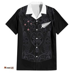 Custom Aotearoa Rugby Hawaiian Shirt Fern Blacks-Traditional Maori Motifs Design LT03