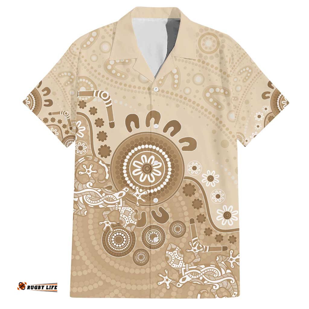 Beige Lizards Australia Hawaiian Shirt Boomerang Indigenous Art LT14