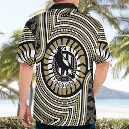 Collingwood Football Club Hawaiian Shirt Indigenous Monochrome Dot Art Mascot Style TS04