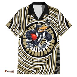 Collingwood Football Club Hawaiian Shirt Indigenous Monochrome Dot Art Mascot Style TS04