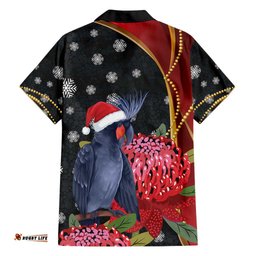 Australia Palm Cockatoo Christmas Hawaiian Shirt Probosciger Aterrimus Waratah Merry Chrissie LT14