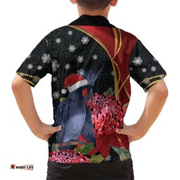 Australia Palm Cockatoo Christmas Hawaiian Shirt Probosciger Aterrimus Waratah Merry Chrissie LT14