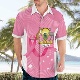 Custom Bowls Australia Breast Cancer Hawaiian Shirt Pink Ribbon Aussie Map With Kangaroo Emu LT14
