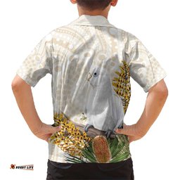 Australia Little Corella Hawaiian Shirt Cacatua Sanguinea Western Grevillea Aboriginal Art LT14