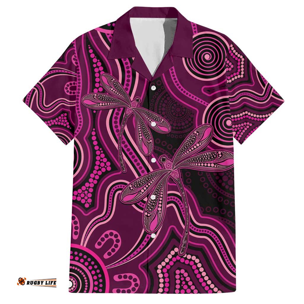 Australia Breast Cancer Awareness Hawaiian Shirt Pink Dragonflies Aboriginal Art LT14