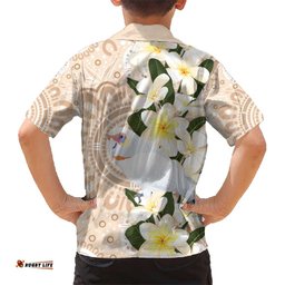 Australia Long-billed Corella Hawaiian Shirt Cacatua Tenuirostris Plumeria Aboriginal Art LT14