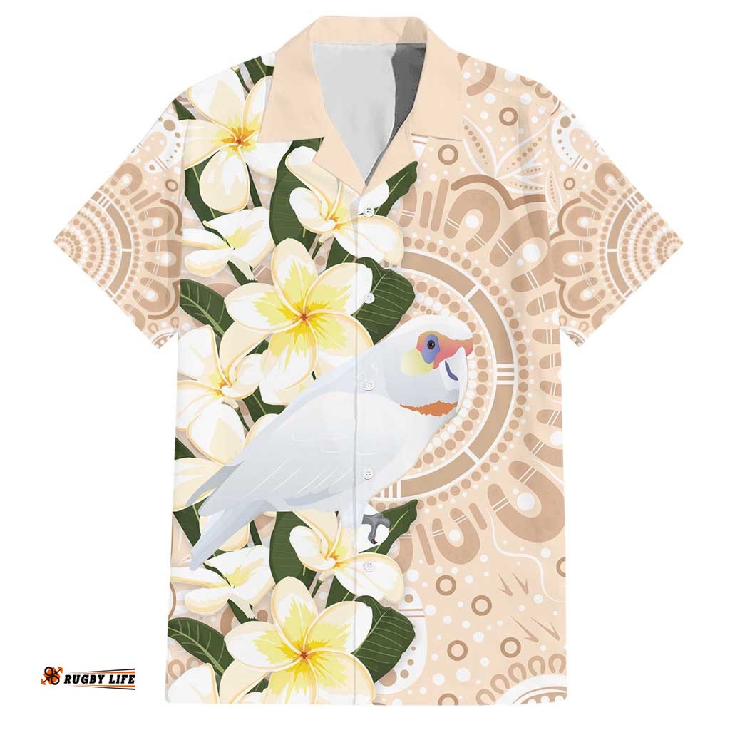 Australia Long-billed Corella Hawaiian Shirt Cacatua Tenuirostris Plumeria Aboriginal Art LT14