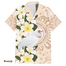 Australia Long-billed Corella Hawaiian Shirt Cacatua Tenuirostris Plumeria Aboriginal Art LT14