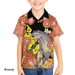 Australia Tawny Frogmouth Hawaiian Shirt Golden Wattle Banksia Aboriginal Art LT14