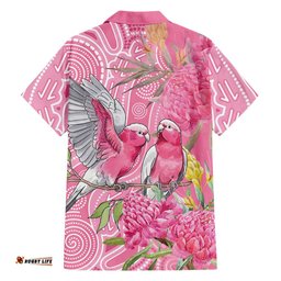 Australia Pink Galah Hawaiian Shirt Rose-breasted Cockatoo Waratah Indigenous Art LT14