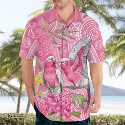 Australia Pink Galah Hawaiian Shirt Rose-breasted Cockatoo Waratah Indigenous Art LT14