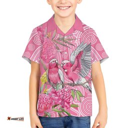 Australia Pink Galah Hawaiian Shirt Rose-breasted Cockatoo Waratah Indigenous Art LT14