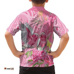 Australia Pink Galah Hawaiian Shirt Rose-breasted Cockatoo Waratah Indigenous Art LT14