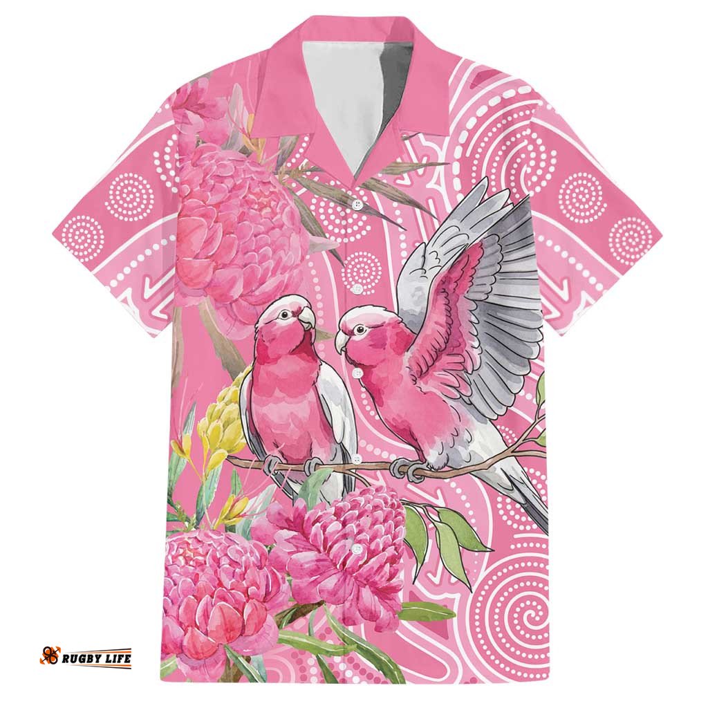 Australia Pink Galah Hawaiian Shirt Rose-breasted Cockatoo Waratah Indigenous Art LT14