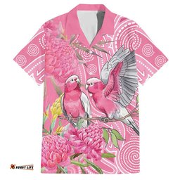 Australia Pink Galah Hawaiian Shirt Rose-breasted Cockatoo Waratah Indigenous Art LT14