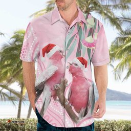 Australia Funny Pink Galah Christmas Hawaiian Shirt Aboriginal Eucalyptus Blossoms Watercolor LT14