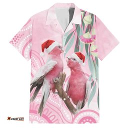 Australia Funny Pink Galah Christmas Hawaiian Shirt Aboriginal Eucalyptus Blossoms Watercolor LT14