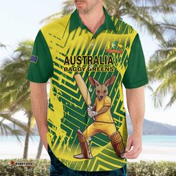 Custom Australia Cricket Hawaiian Shirt Aussie Baggy Greens - Kangaroo Mascot Style LT14