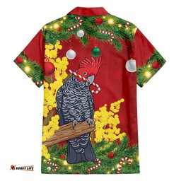 Australia Gang-gang Cockatoo Christmas Hawaiian Shirt Callocephalon Fimbriatum Golden Wattle Red LT14